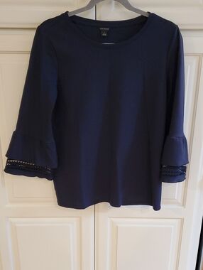 Ann Taylor Navy Ruffle Sleeve Blouse